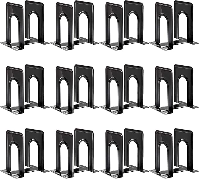 HappyHapi Book Ends, Bookends for Shelves, 24pcs Metal Bookends, Book Ends for Heavy Books Holders for Office Home Library Book Ends Supports, Book Ends to Hold Books Heavy Duty