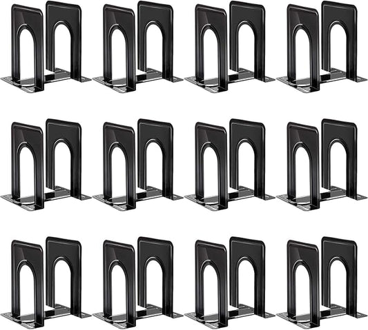HappyHapi Book Ends, Bookends for Shelves, 24pcs Metal Bookends, Book Ends for Heavy Books Holders for Office Home Library Book Ends Supports, Book Ends to Hold Books Heavy Duty
