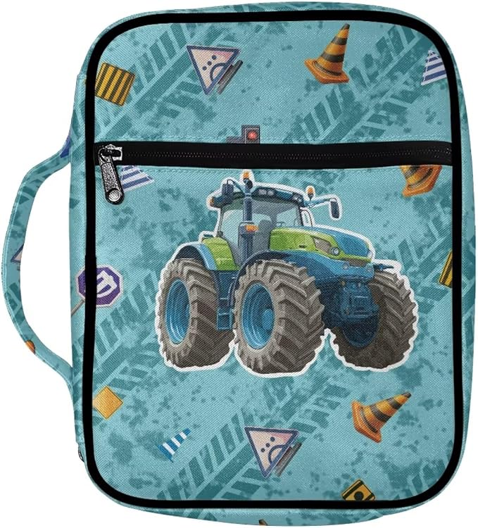 Coldinair Cool Tractor Bible Covers Bag for Kids Teen,Cool Carrying Book Case Church Bag Bible Holder with Handle and Zippered Pocket,Blue