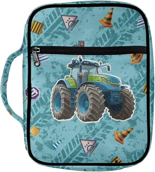 Coldinair Cool Tractor Bible Covers Bag for Kids Teen,Cool Carrying Book Case Church Bag Bible Holder with Handle and Zippered Pocket,Blue