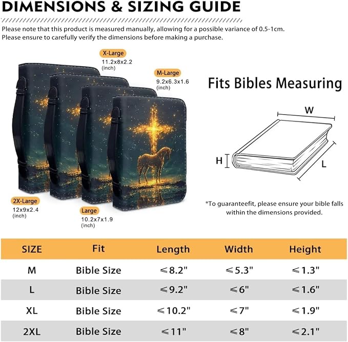 Bible Covers for Women Horse Gold Cross PU Leather Bible Case with Handle Waterproof Bible Protector Lightweight Bible Tote Bag for Man