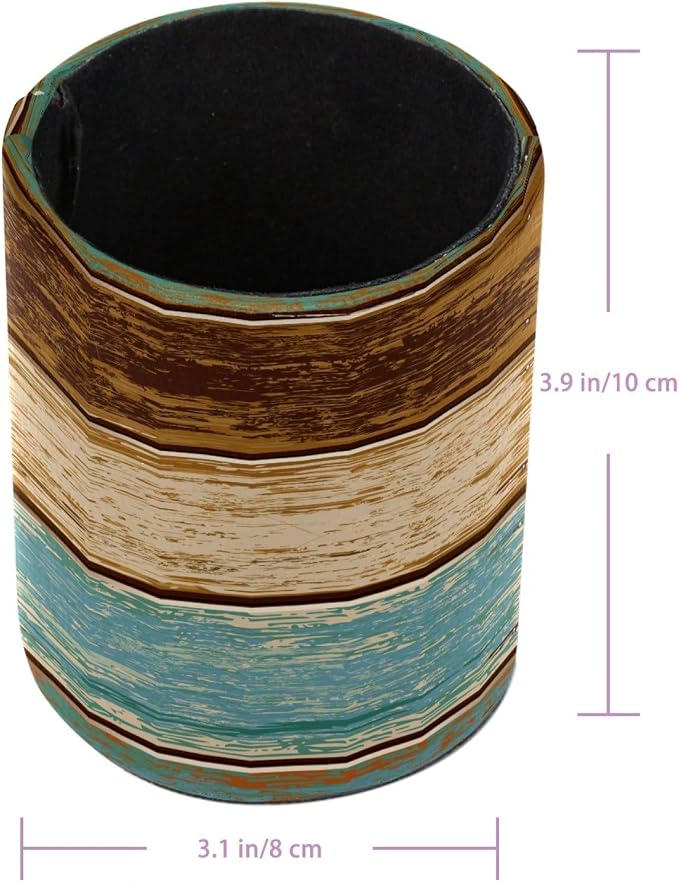 Pencil Holder, Retro Rustic Barn Wood&Teal Green Brown Pen Holder for Desk Leather Pencil Organizer Makeup Brush Cup Multifunctional Desk Organizer Office Supplies for Home School