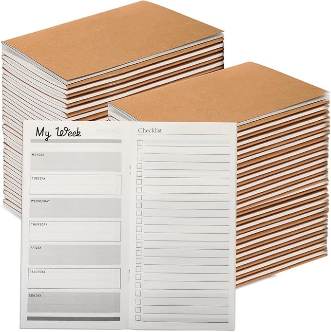 Qilery 100 Pcs 2026-2027 Daily Weekly Planner Bulk Employee Appreciation Gifts Small Pocket Journal to Do List Goals Notepad for Patient Access Week Nurse Team Coworkers Teacher (Kraft Paper Color)