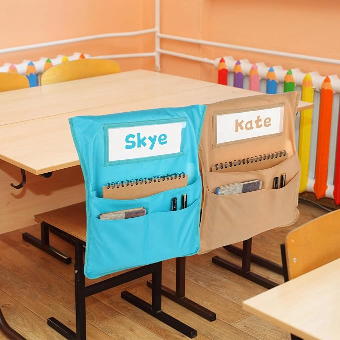 36pcs for Classroom 16.3x19.7inch Classroom Chair Pockets with Name Tag 3 Pockets Chair Organizer for Teacher Student School Office(Boho)
