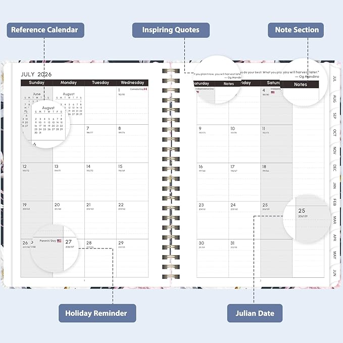 Academic Planner 2026-2027, Weekly and Monthly Agenda Planner, Daily Calendar Planning Notebook (July 2026 - June 2030), School Teacher Student Supplies, Elegant Florals