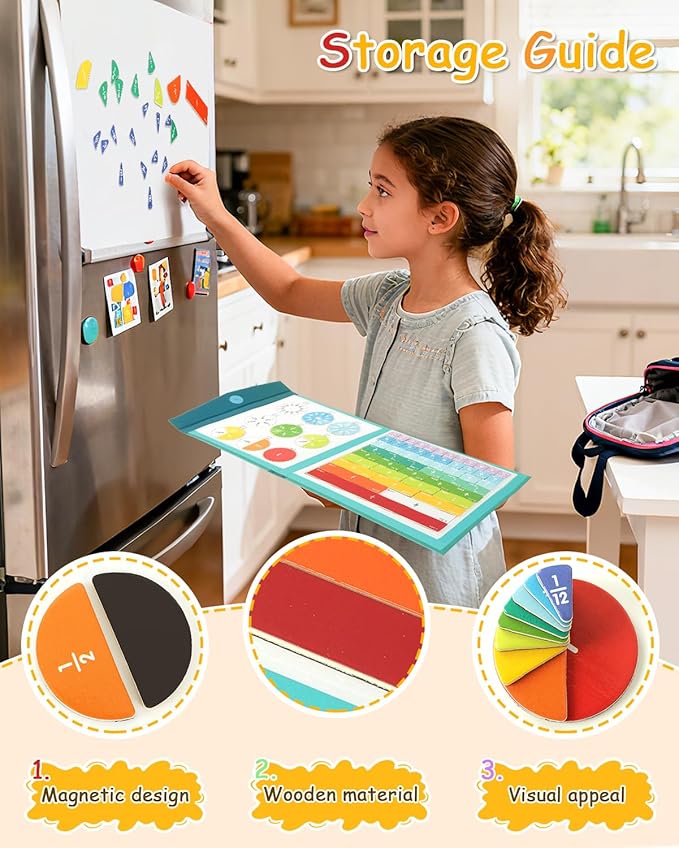Magnetic Fraction Demonstration Book, Magnetic Fraction Book Tiles & Fraction Circles Set, Educational Puzzle Math Fraction Manipulatives for Kids, Montessori Magnetic Fraction Disc Set Gifts