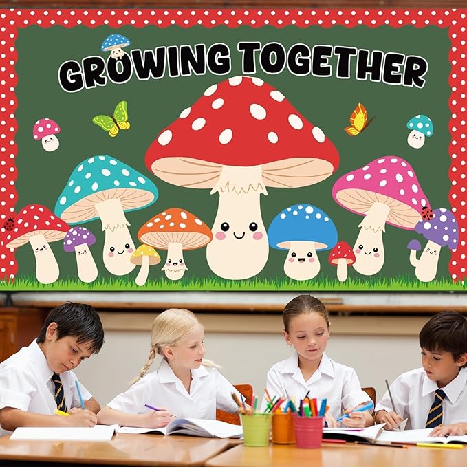 Mushroom Bulletin Board Decorations Colorful Mushrooms Cutouts Growing Together Bulletin Board Summer Classroom Decor Butterflies Cutouts for Spring Student Door Wall Back to School Supplies