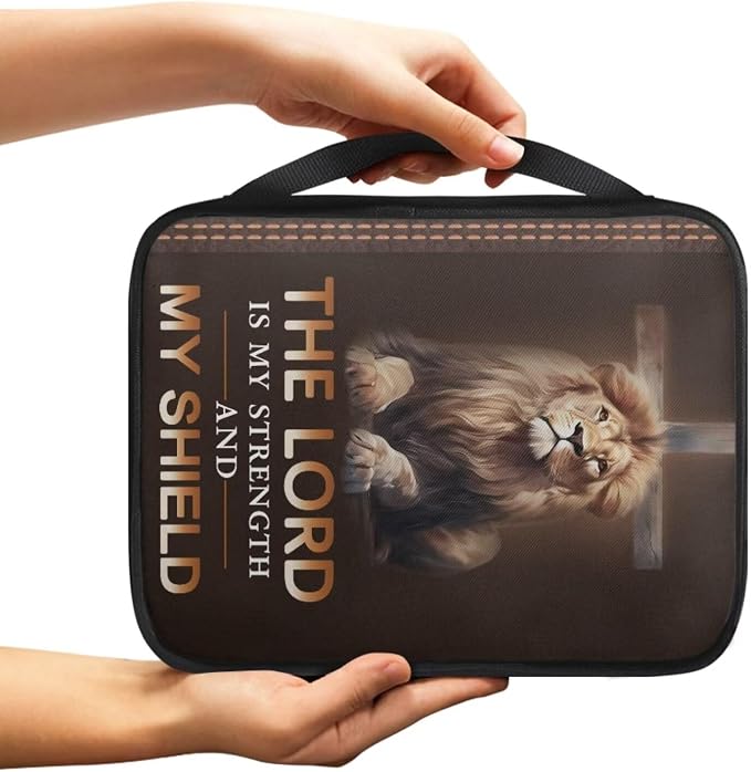 Lion Cross Print Bible Cover for Women Men Teens,Portable Book Carrying Cases Church Bag with Handle