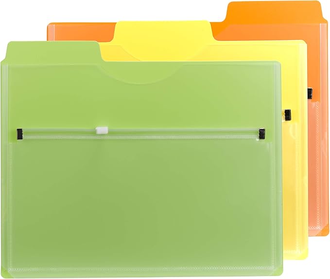 Smead Project Organizer with Zip Pouch, 1/3- Cut Tab, Letter Size, Assorted Colors, 3 per Pack (89618)