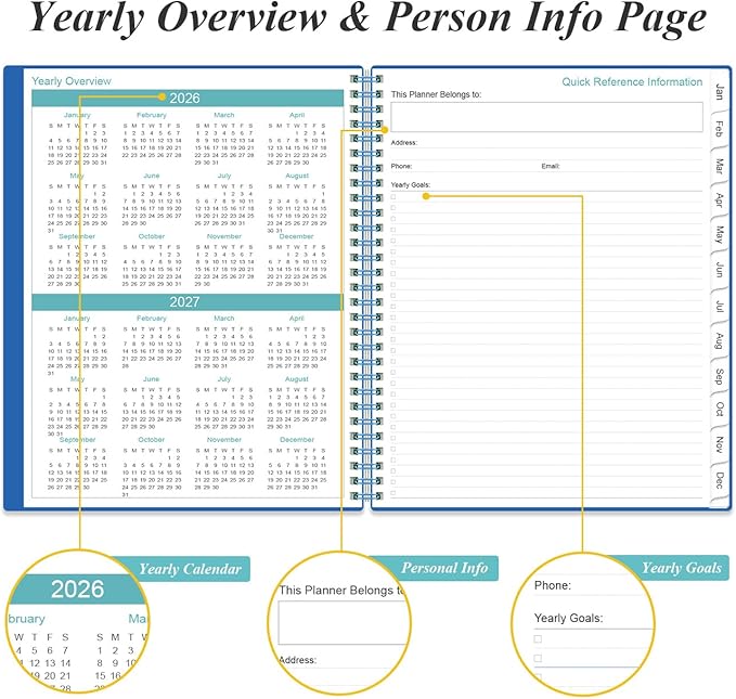 2026 Planner - 8.5" x 11" Planner 2026 from January 2026 to December 2026, Large Weekly Monthly Planner 2026 with 12 Monthly Tabs, Inner Pocket, Blue