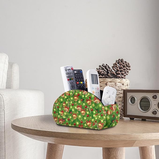 FUSURIRE Remote Control Holder with 5 Compartments, Christmas Tree Print Desktop Caddy Storage Supply Organizers for Remote Controllers, Office Supplies, Makeup Brush, Media Accessories