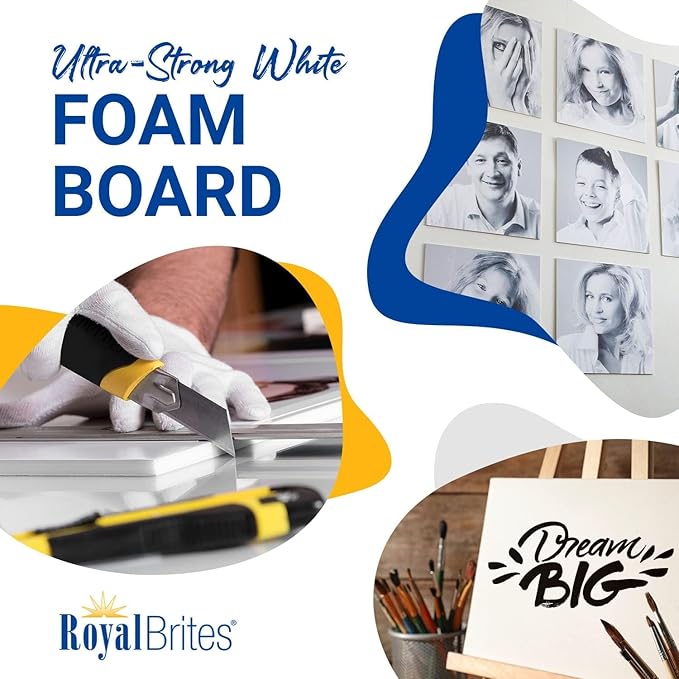 Royal Brites White Foam Board Sheets - 20 x 30 Inches - Pack of 10 - Ideal for Crafting, Presentations & School Projects - Durable & Lightweight - Easy Cut Display Boards for Home & Office Use