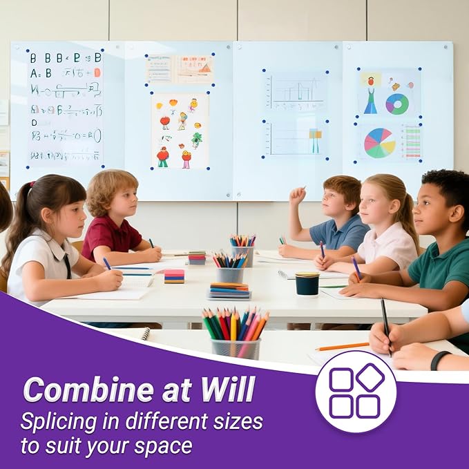 Magnetic Glass Whiteboard - 36” x 24” Glass Dry Erase Board for wall, Frameless Glass WhiteBoard for Office, Home & School