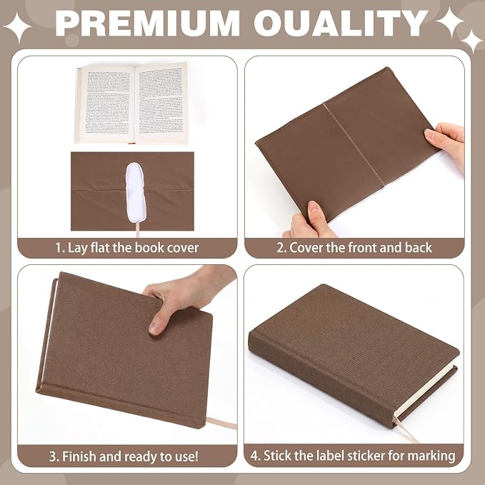 Gilprop 6 Pack Stretchable Book Covers 6-9 Inch Colored Fabric Reusable Book Protector Sleeve for Hardcovers Textbook Protection Supplies(Brown)