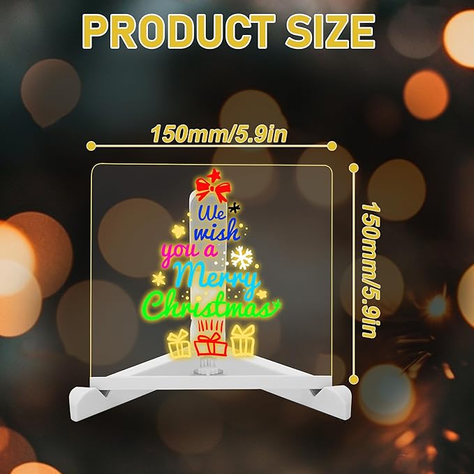 LED Note Board with Colors, Acrylic Dry Erase Board with Light, Magical Light Board, Light Up White Board with 7 Color Pen and Adjustable Stand, for Office School Home, Gift for Kids(6"x6")