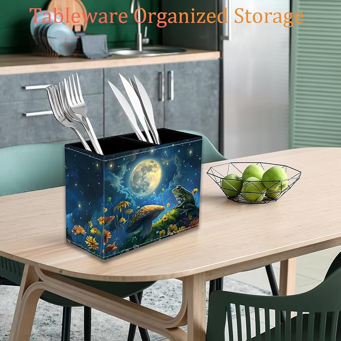 Pen Holder for Desk, PU Leather Multifunctional Desktop Storage Box and Anti-Slip Mouse Pad Set, Makeup Brush Holder Pen Organizer for Office and Home - Frog Mushroom