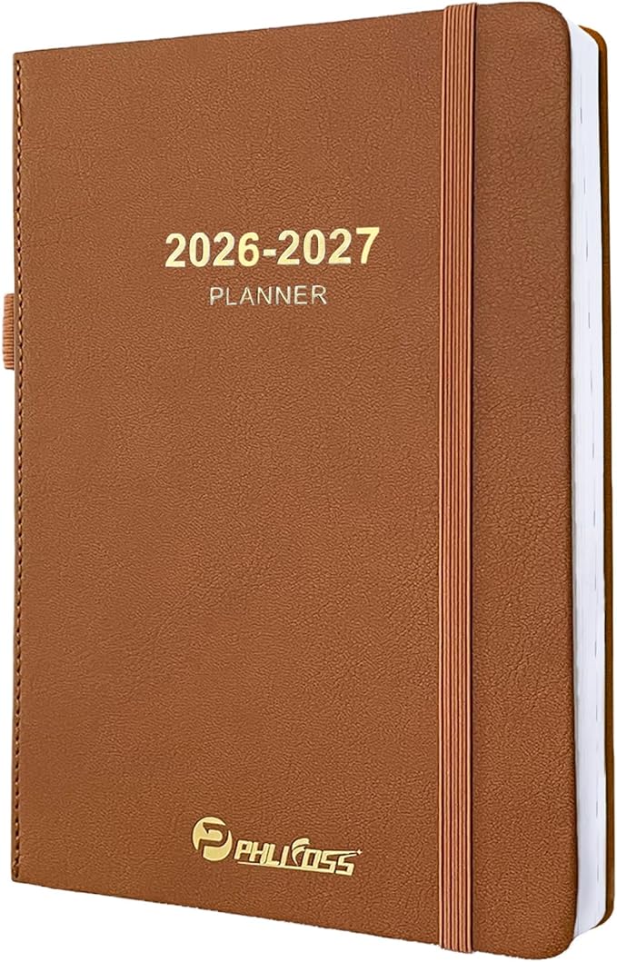 Daily Planner 2026-2027, One Page Per Day, Academic Calendar (July 2026 - June 2027), Appointment Book with Time Slots and Monthly Tabs, 5.7" x 8.25", Pocket, Leather Cove (Brown)