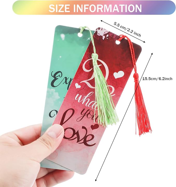 20 Pieces Inspirational Quote Bookmark with Tassel Motivational Bookmarks Positive Page Marker for School Office Students Bookworm Presents, 10 Designs