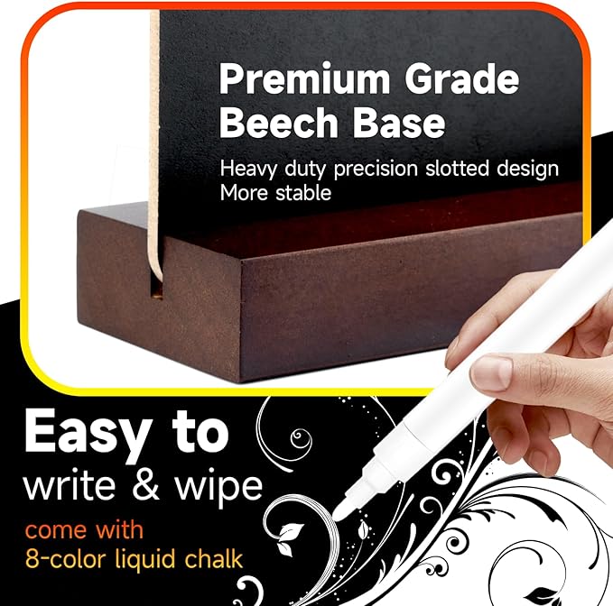 Tabletop Chalkboard with Wood Stand - 3 Pack, 8 x 12 Inch Double Sided Blackboard Food Signs Menu Message Boards for Coffee Bar, Lemonade Stand, Party Decoration - Vertical Back