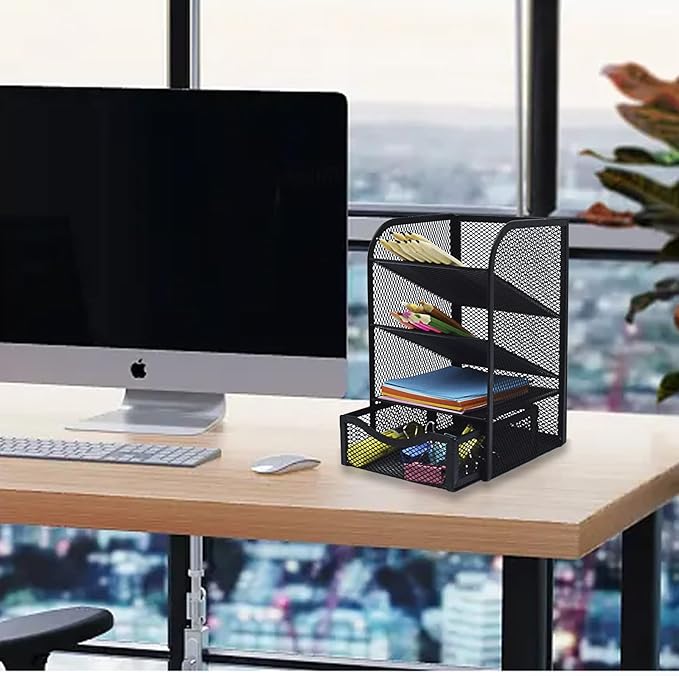 Mesh Desk Organizer - Multi-Functional Pen Holder and Desktop Stationary Organizer for School, Home Office, Art Supplies