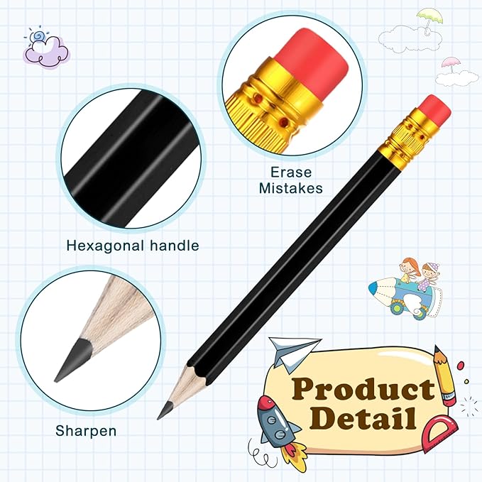 Chivao 288 Pieces Golf Mini Pencils Bulk with Eraser #2 HB Golf Short Pre Sharpened Pencils for Party Favors Office Supplies 4 Inch(Black)