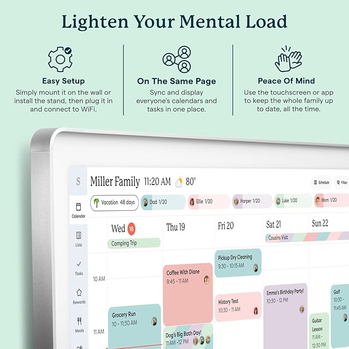 Skylight Calendar Max: 27-Inch Smart Digital Calendar & Chore Chart, Family Organizer with Interactive Touchscreen Display with NA Adapter, Aluminum Metal Shadowbox