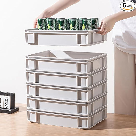 Desktop Organizer Bundle - Large Stackable Storage Bins with Open Tops! The Complete Multi-Size Solution for Your Entire Home & Office.15.8''*11''*3.26'' (Grey, 6Large)