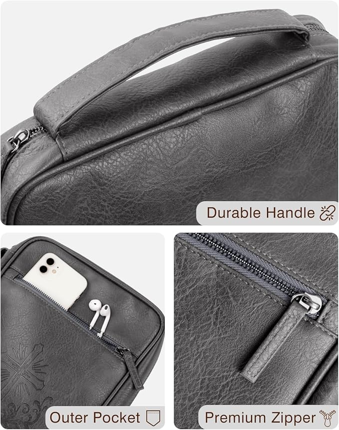 Bible Cover - Bible Case for Men with Durable Handle, Carrying Book Case Church Bag, Protective with Zippered Pocket, Ideal for Church and Prayer Meetings, Christian Gift for Men