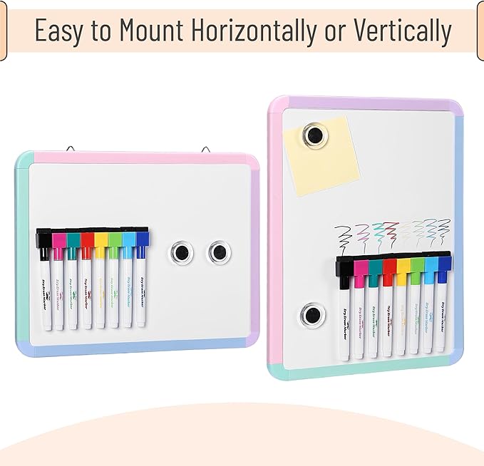 Mr. Pen- Small Dry Erase Board, 12.5x9.5 Inches, Whiteboard with 8 Fine Point Dry Erase Markers and 2 Board Magnets, Magnetic Small White Board for Students, Home, Office and Classroom
