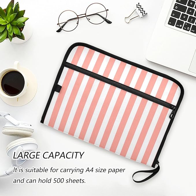 ALAZA White Striped 13 Pocket Expanding File Folder with Labels, Accordion File Folder File Organizer Letter A4 Paper for Office School Student