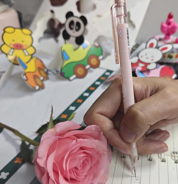 4PCS Cute Cartoon Mechanical Pencils Set with Tubes 0.5 mm Pencil Refills (Pink)