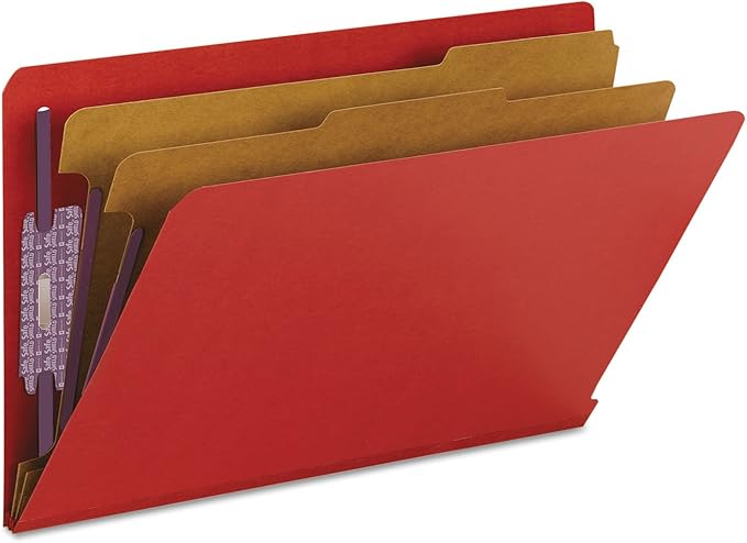 Smead End Tab Classification Folder, Legal, Straight, 2 Dividers, Bright Red, 10 per Box (29783)