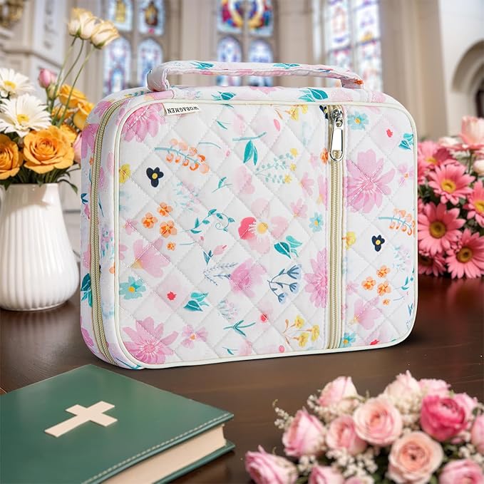 WOBAGMEN Bible Cover Case for Women,Large Bible Tote Bags Organizer Quilted Carrying Case for Girls,Bible Study Supplies Accessories Christian Gifts for Women (Watercolor Floral, M)