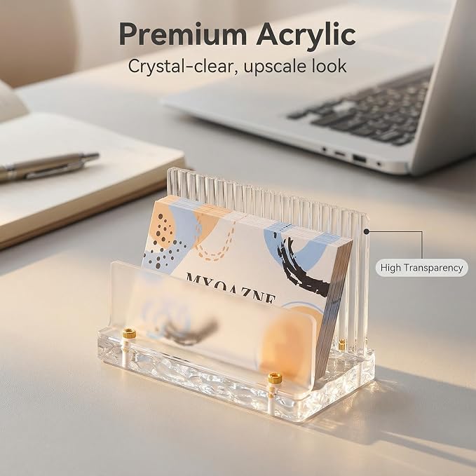 Acrylic Business Card Holder for Desk - Modern Aesthetic Desk Business Card Organizer, Office Desk Accessories Business Card Display Stand for Women & Men, Holds 50 Cards