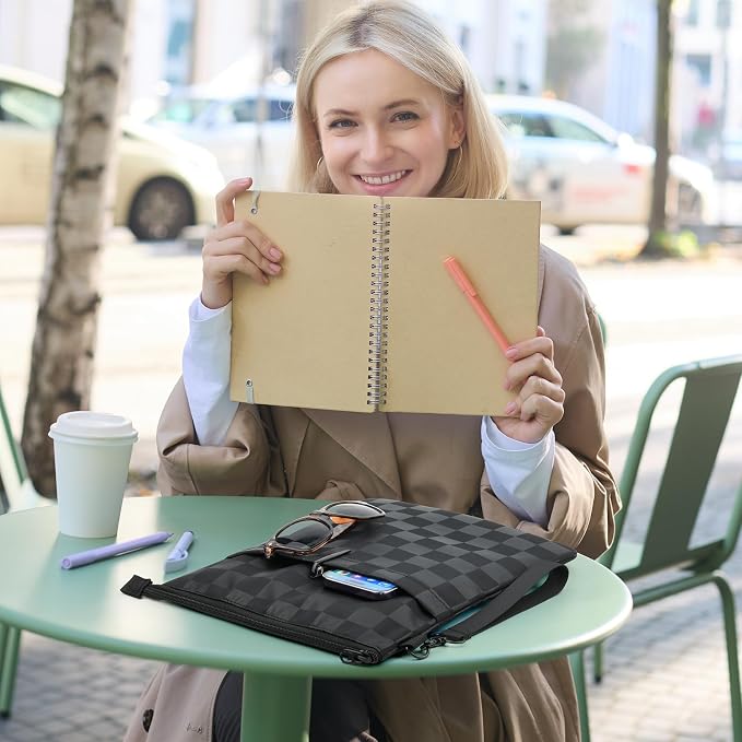 Book Sleeves with Zipper, Travel Book Protector Pouch for Paperbacks & Hardcover Books, Book Covers Bags Carry Case/Front Pocket & Handle Strap for Book Lovers Mother's Day (Black with Block, 2 Pcs)