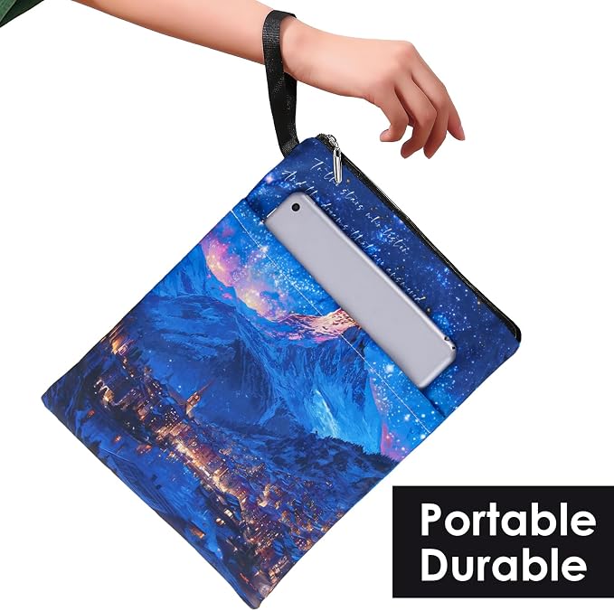 Acotar Gifts Book Sleeve - Watercolor Starry City Books Covers for Paperbacks Portable Navy Bookish Protector Pouch with Pocket for Novel Lover Fans Reader Merch Birthday Christmas Gift
