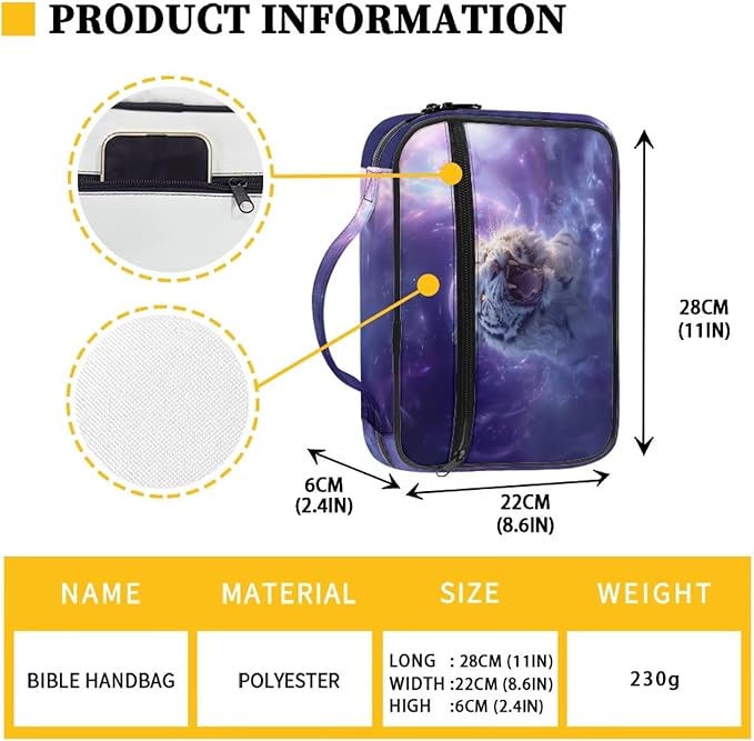 Tiger & Galaxy Print Bible Covers for Women & Men, Bible Organizer Carrying Case with Zippered Pocket Bible Protective Bag, Purple