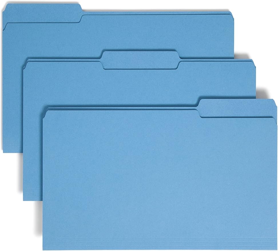Smead Colored File Folder, 1/3-Cut Tab, Legal Size, Blue, 100 per Box (17043)