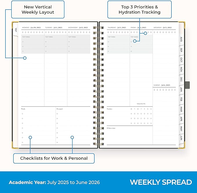 Blue Sky 2025-2026 Weekly and Monthly Academic Year Planner Calendar, July 2025 - June 2026, 5" x 8", Faux Leather Cover, Wirebound, Storage Pocket, Laminated Tabs, Olive