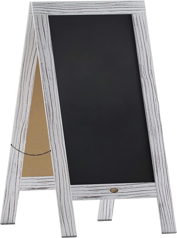A Frame Chalkboard by HBCY Creations: 40x20 Solid Wood A-Frame Sign Whitewashed Double-Sided Magnetic Board, Chalkboard Menu Board, for Restaurants, Cafés, Weddings - Heavy Duty Hinges