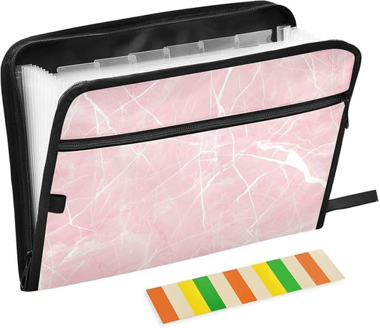 ALAZA Pink Marble Expanding File Folder, 13 Pockets Expandable Document Organizer Folder with Zipper Closure for Home Office A4 Letter Size Paper Document
