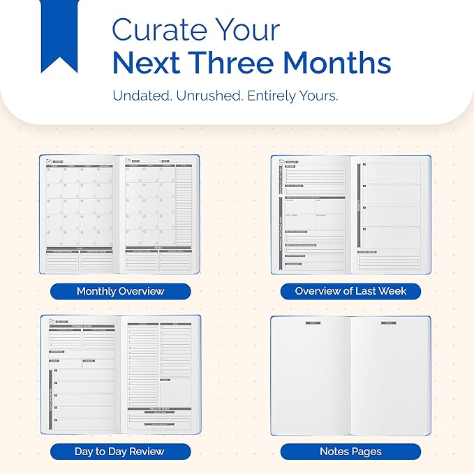 Panda Planner Classic A5 Daily Planner 2026 – Undated Daily & Quarterly Planner with Hourly Schedule, Productivity Calendar, To Do List, Goal Planner, Habit Tracker & Gratitude Journal for Home or Office – Blue