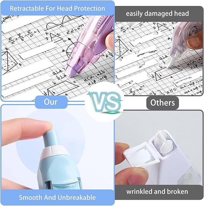 8Pcs Refillable Correction Tape Retractable Tape Pen Set, White Out Correction Tapes with 4 Replacement Refill, Stationary Supplies for School Office Student Kids