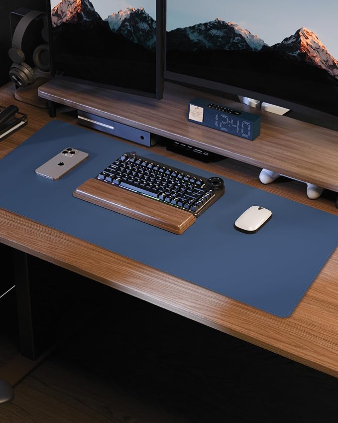 AFIING Desk Pad Protector 23.6" x 13.7" - Non-Slip Waterproof PU Leather Desk Mat for Mouse, Keyboard, Laptop, Office and Home Workspace (Blue Grey)