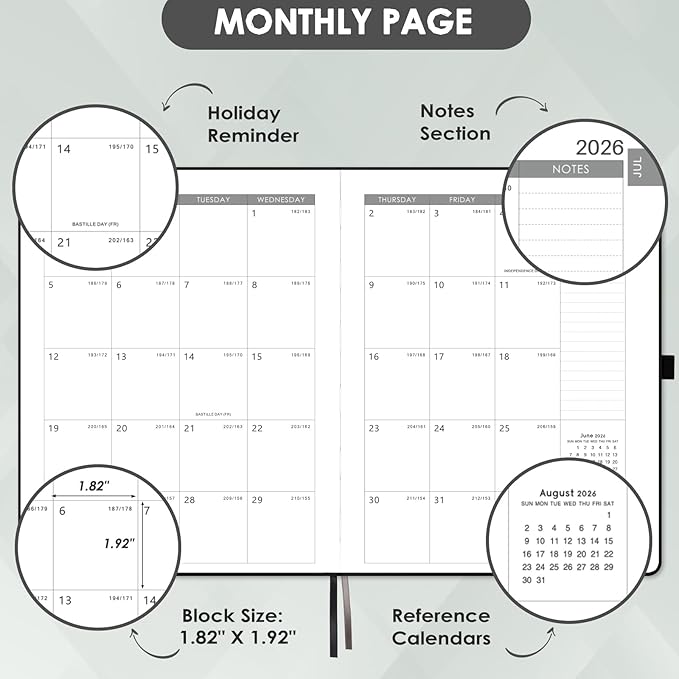 Planner 2026-2027 - Planner Weekly and Monthly 2026-2027, JUL 2026 - JUN 2027, Calendar Planner with Hardcover, Thick Paper, Back Pocket, Notes Pages, Pen Loop (9" x 11") - Black