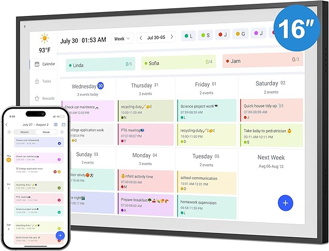 Digital Calendar, Smart WiFi Electronic Calendar&Chore Chart, IPS Touch Screen HD Display for Family Schedules, Share Moments Instantly from Anywhere (16 black)