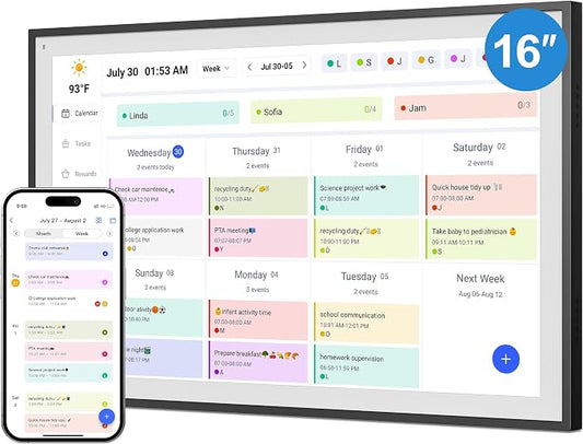 Digital Calendar, Smart WiFi Electronic Calendar&Chore Chart, IPS Touch Screen HD Display for Family Schedules, Share Moments Instantly from Anywhere (16 black)