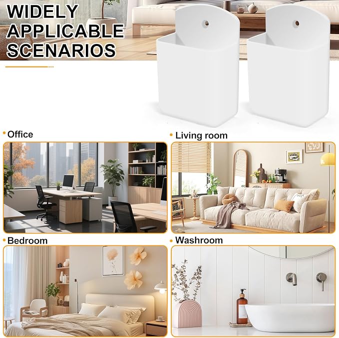 2 PCS Self Adhesive Remote Holder Wall Mount Control Holders Small Wall Mounted TV Remote Bracket Air Conditioner and Pen Organizers and Accessories for Home Office School (White)