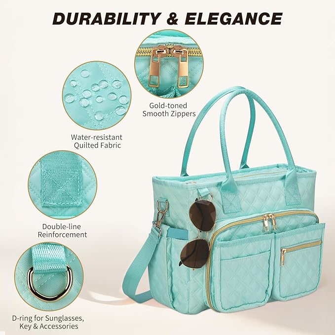KOPKOFT Large Bible Cover Case for Women, Quilted Church Tote Bag with Shoulder Strap, Bible Study Supplies Journaling Kit Bible Accessories, Christmas Christian Gift for Women (Blue Green)