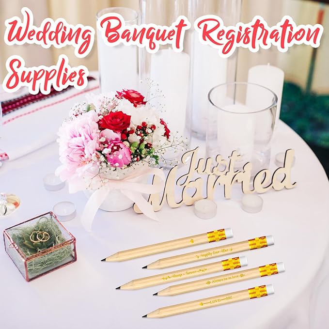 Crtiin 50 Pcs Bridal Shower Pencils Half Golf Wedding Pencils with Eraser 4 Inch Short Pocket Pre Sharpened for Wedding Game Bridal Shower Presents Classroom School(Wood Color)